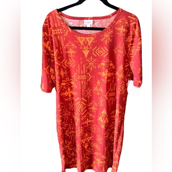 LuLaRoe Dresses & Skirts - Lularoe‎ 3X rust & orange tribal print Julia pencil dress . NWT. Striking print!